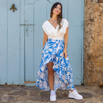 Falda larga azul flores