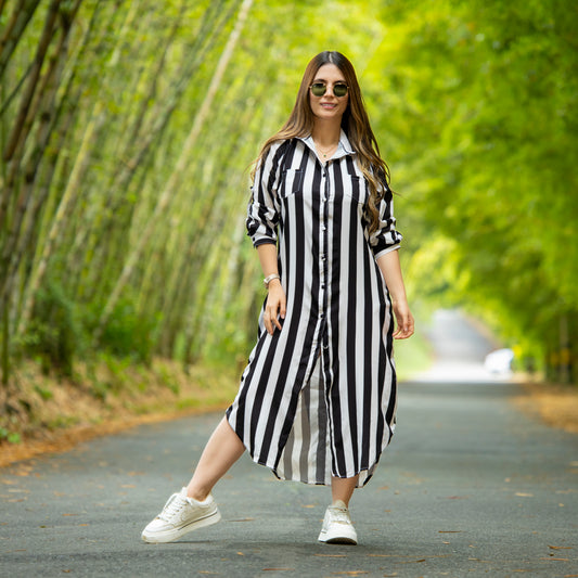 Vestido tipo Bluson Rayas Negras
