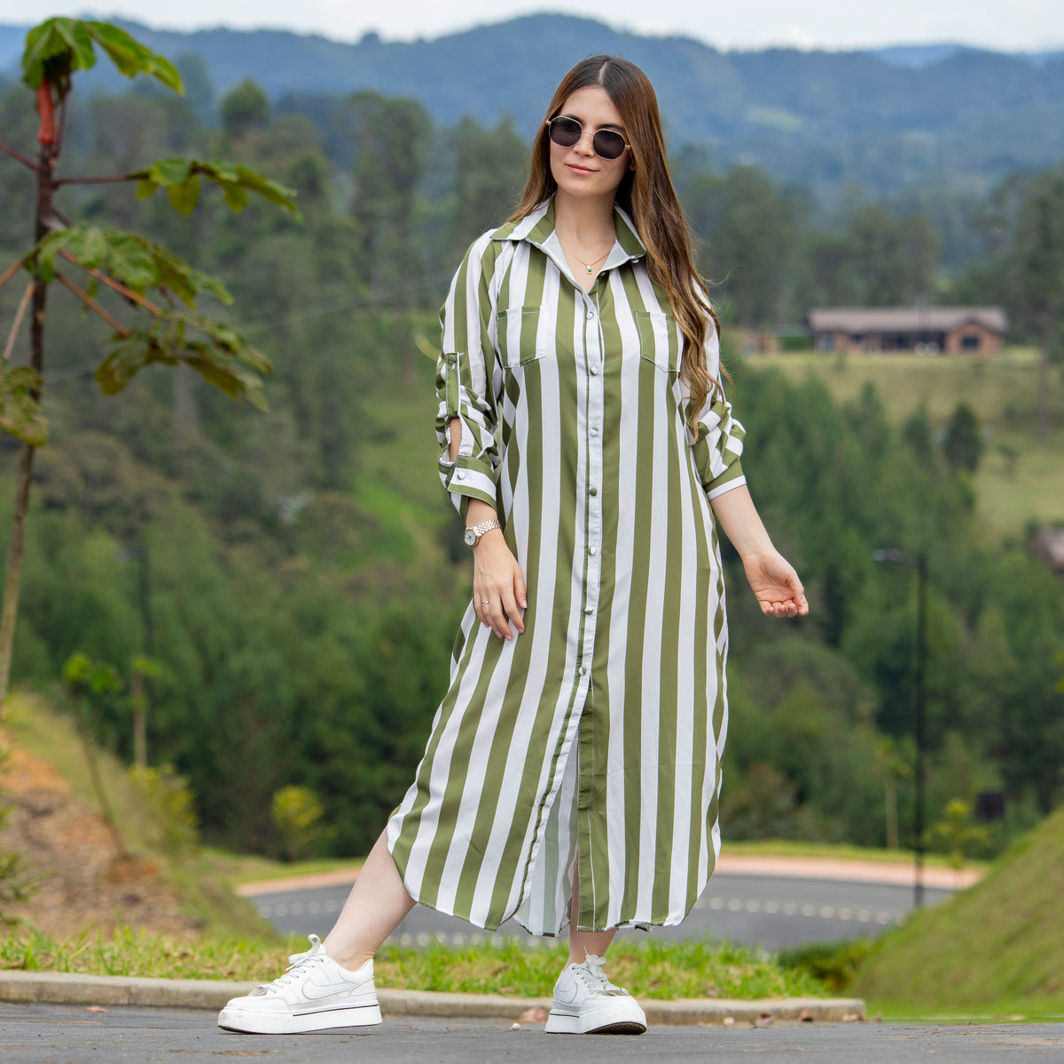 Vestido tipo Bluson Rayas Verdes