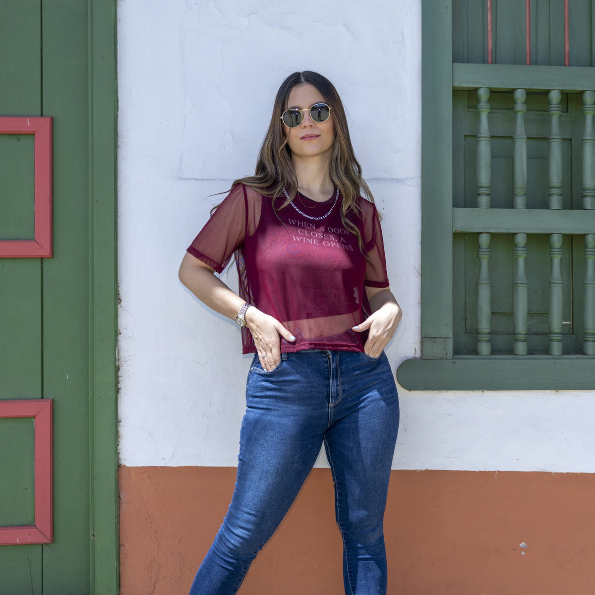 Blusa malla vinotinto