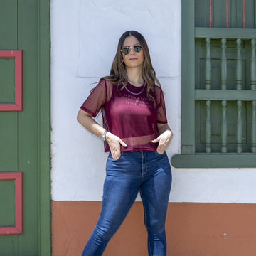 Blusa malla vinotinto