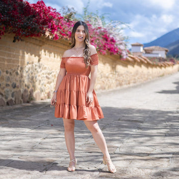 Vestido terracota encauchado