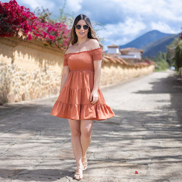 Vestido terracota encauchado