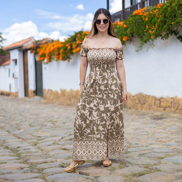 Vestido largo flores verdes