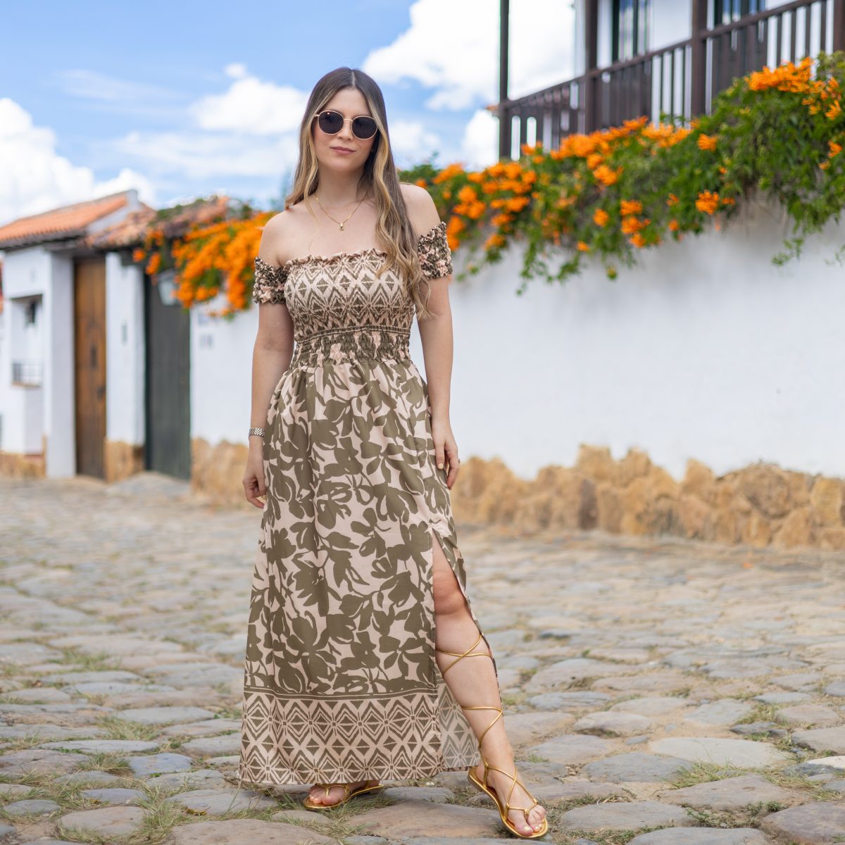 Vestido largo flores verdes
