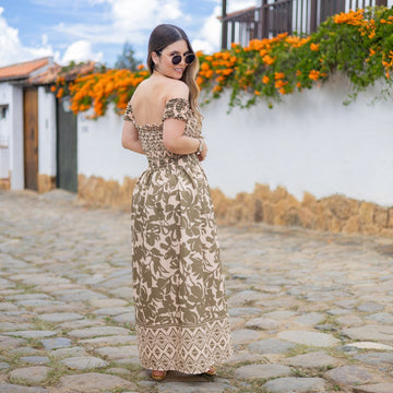Vestido largo flores verdes