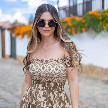 Vestido largo flores verdes