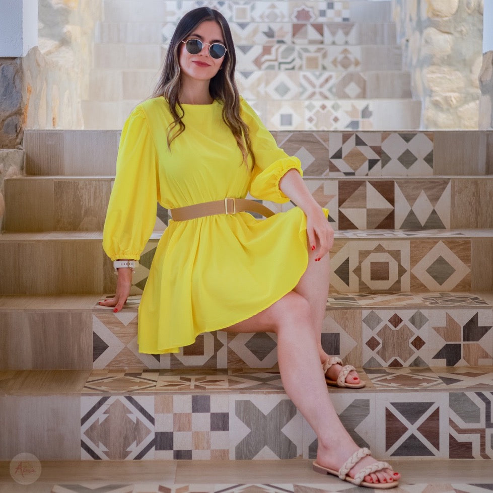 Vestido amarillo rotondo + cinturón