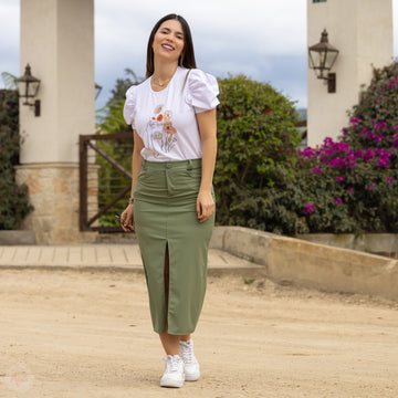 Falda larga tipo cuero verde