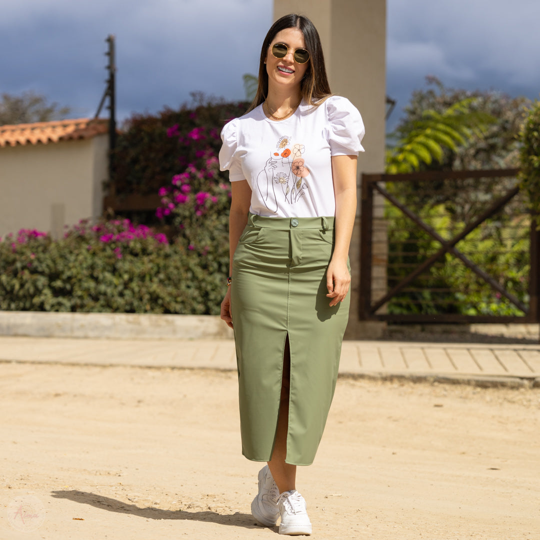 Falda larga tipo cuero verde