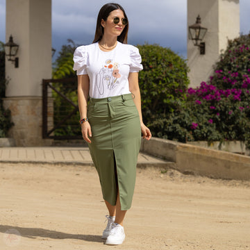 Falda larga tipo cuero verde