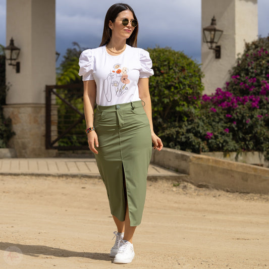 Falda larga tipo cuero verde