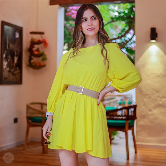 Vestido amarillo rotondo + cinturón