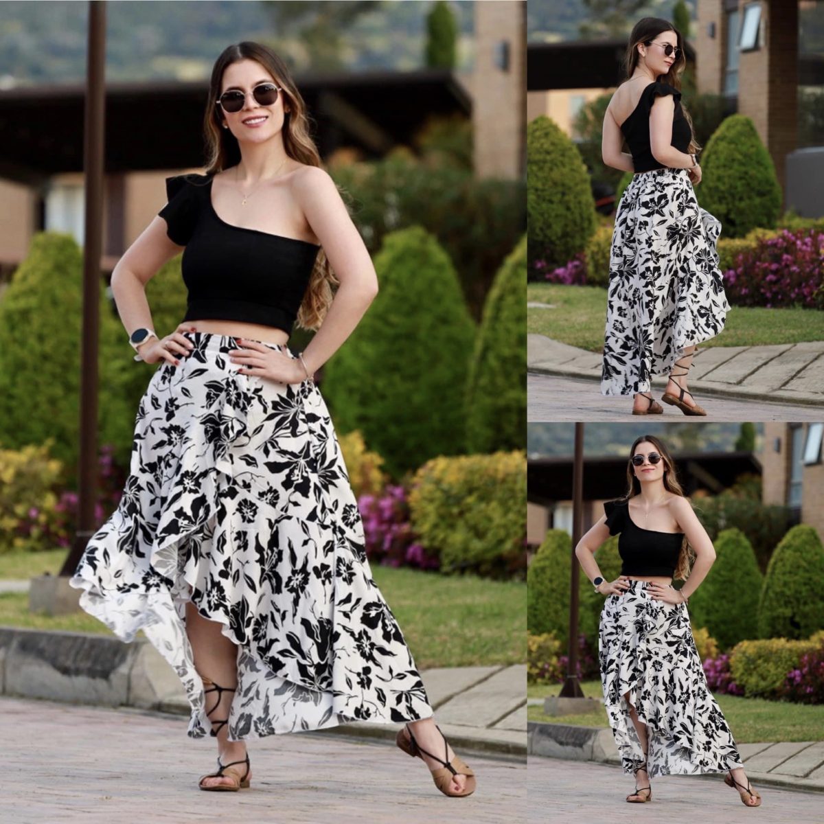 Falda larga flores negras + Top negro