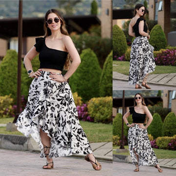 Falda larga flores negras + Top negro