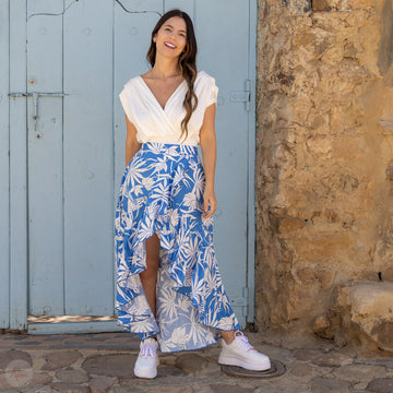 Falda larga azul flores