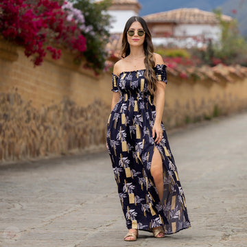 Vestido largo azul oscuro