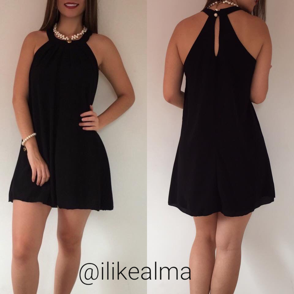 Vestido Negro de Velo Forrado