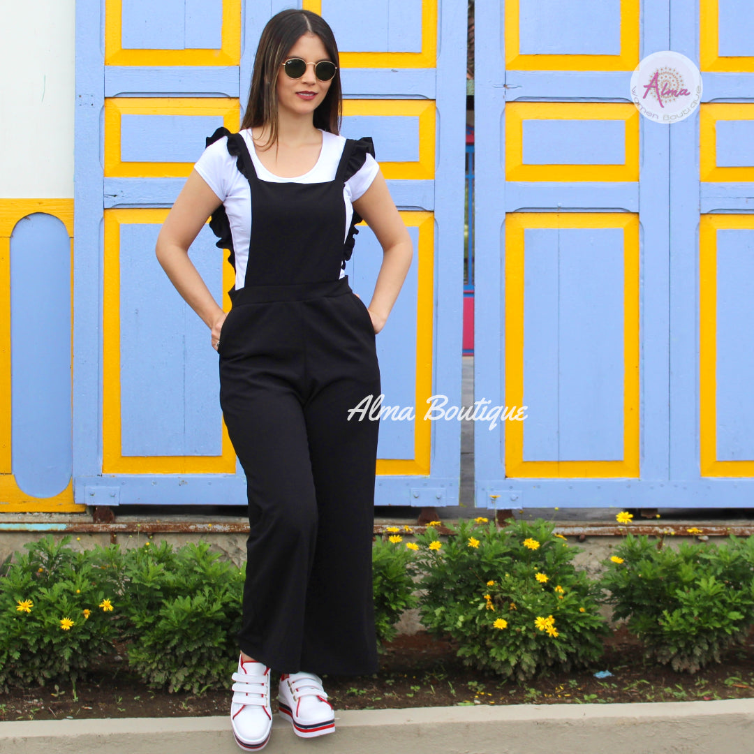 Enterizo Pantalón Negro Blusa Blanca