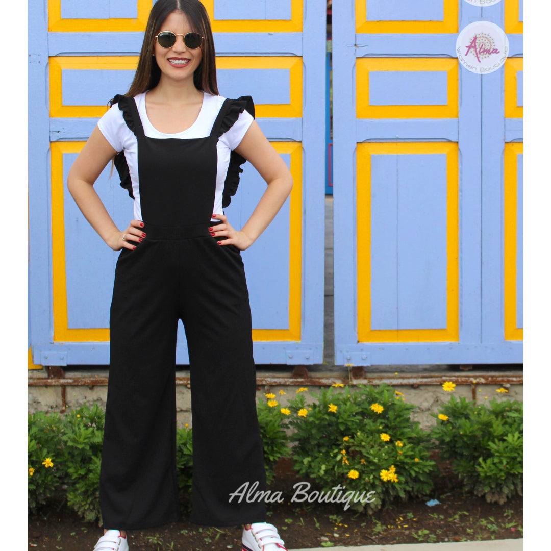 Enterizo Pantalón Negro Blusa Blanca