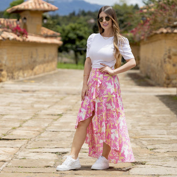 Falda larga rosa