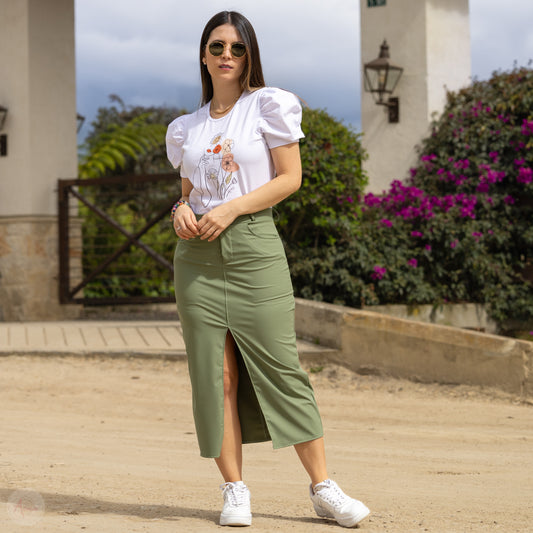 Falda larga tipo cuero verde