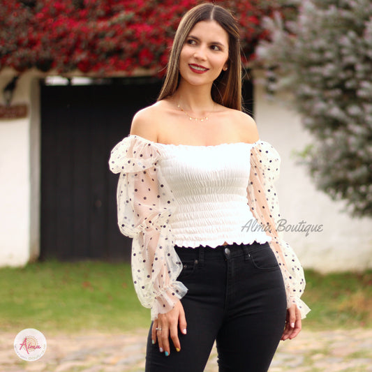 Blusa blanca manga pepas