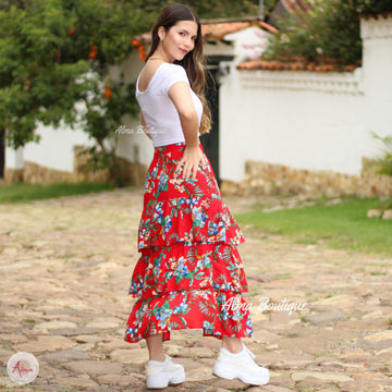 falda roja flores